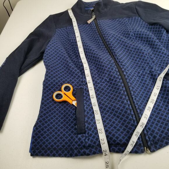 Talbots Blue Zip Up Houndstooth Jacket Pockets Lined Nice Size Med P - Picture 4 of 8